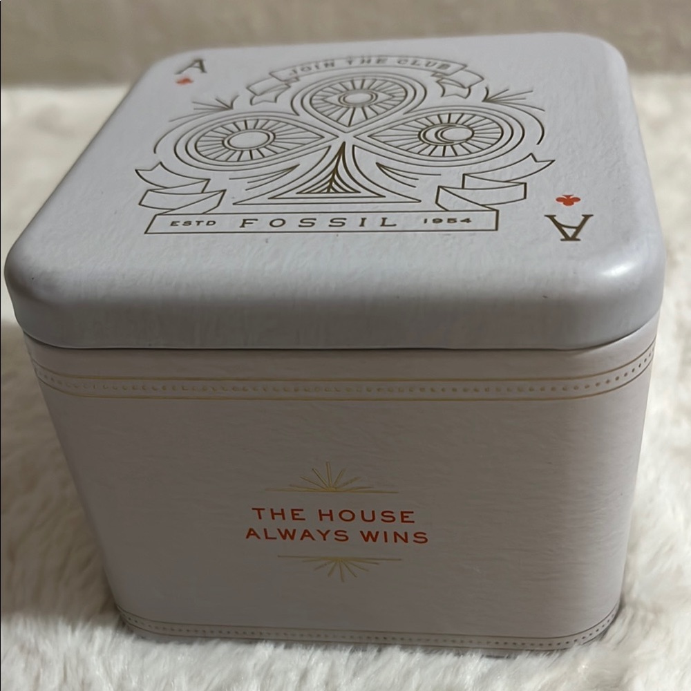 Empty Fossil Gray and Red Decorative Tin